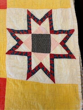 Handmade Star Patchwork Quilt/ coverlet Vintage- some tears and fading.